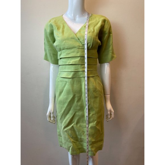 Nipon Boutique Womens Wrap Sheath Dress Layered Front 100% Linen Green Size 4 - Picture 3 of 7